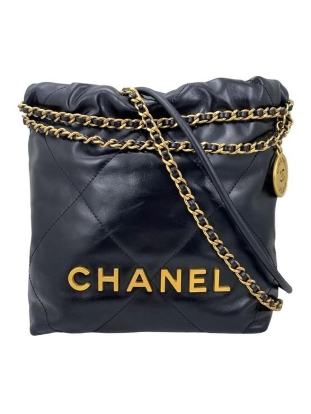 Chanel Shoulder Bag 22 Mini As3980 Shiny Calfskin Black Chain Gold Hardware